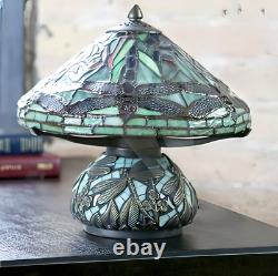 2023 New Tiffany Style Stained Glass Mini Dragonfly Table Lamp With Mosaic Base