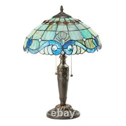 20H Jasmine Blue & Green Stained Glass Table Lamp