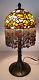 21 Vtg Tiffany Style Table Lamp Multi-color Stained Glass Beaded Tree Trunk