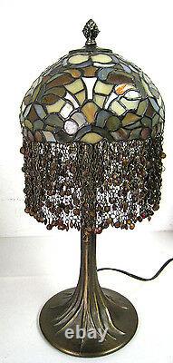 21 Vtg Tiffany Style Table Lamp Multi-Color Stained Glass Beaded Tree Trunk