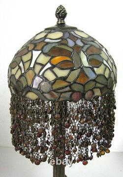 21 Vtg Tiffany Style Table Lamp Multi-Color Stained Glass Beaded Tree Trunk