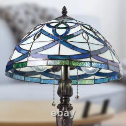 21H Trinity Ring Stained Glass Cream Dome Shade Table Lamp