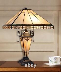22.7 Tiffany Style Mission Stained Glass Double Lit Table Accent Reading Lamp