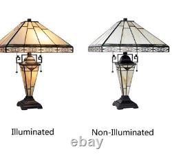 22.7 Tiffany Style Mission Stained Glass Double Lit Table Accent Reading Lamp