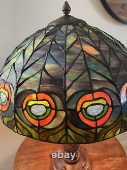 22 Tiffany Style Stained Glass Table Lamp Double Strand Peacock Colors