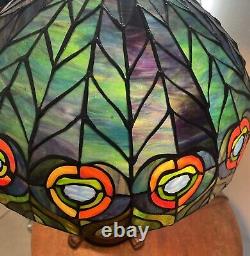 22 Tiffany Style Stained Glass Table Lamp Double Strand Peacock Colors