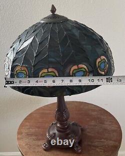 22 Tiffany Style Stained Glass Table Lamp Double Strand Peacock Colors