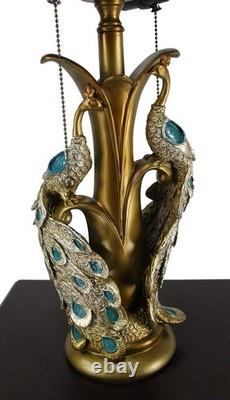 23.5 Tiffany Style Stained Glass Victorian Peacock Blue Table Desk Lamp