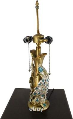 23.5 Tiffany Style Stained Glass Victorian Peacock Blue Table Desk Lamp