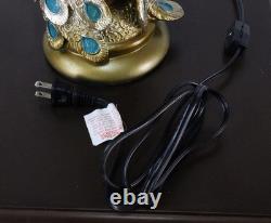 23.5 Tiffany Style Stained Glass Victorian Peacock Blue Table Desk Lamp