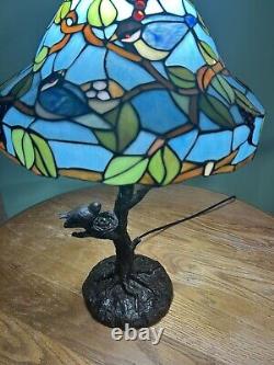 23 Cracker Barrel Stained Slag Glass Lamp Bluebirds Tiffany Style