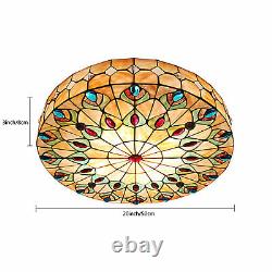 23 Inch Ceiling Light Tiffany Style Stained Glass Shade Flush Mount Ceiling Lamp