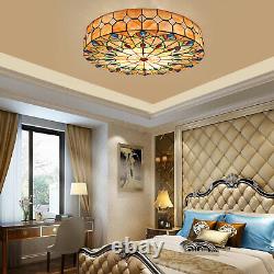 23 Inch Ceiling Light Tiffany Style Stained Glass Shade Flush Mount Ceiling Lamp