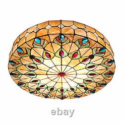 23 Inch Ceiling Light Tiffany Style Stained Glass Shade Flush Mount Ceiling Lamp