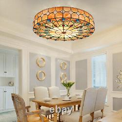 23 Inch Ceiling Light Tiffany Style Stained Glass Shade Flush Mount Ceiling Lamp