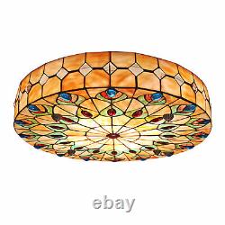 23 Inch Ceiling Light Tiffany Style Stained Glass Shade Flush Mount Ceiling Lamp