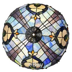 24.25 in. Tiffany Style Blue Indoor Table Lamp Stained Glass Sea Shore Shade