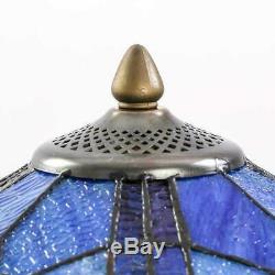 24.25 in. Tiffany Style Blue Indoor Table Lamp Stained Glass Sea Shore Shade