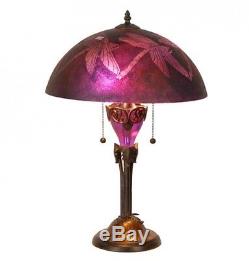 24 Etched Purple Dragonfly Table Lamp #10324 Tiffany Decor