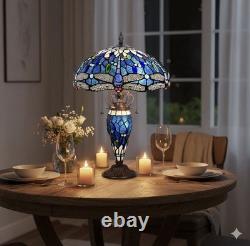 24 Tiffany Stained Glass Blue Dragonfly Table Lamp Vintage American Design