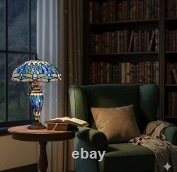 24 Tiffany Stained Glass Blue Dragonfly Table Lamp Vintage American Design