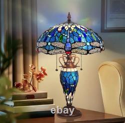 24 Tiffany Stained Glass Blue Dragonfly Table Lamp Vintage American Design