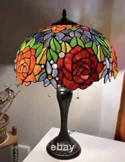 24 Tiffany style Stained Glass Rose Garden Victorian Accent Table Lamp