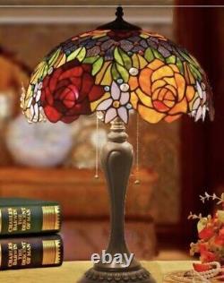 24 Tiffany style Stained Glass Rose Garden Victorian Accent Table Lamp