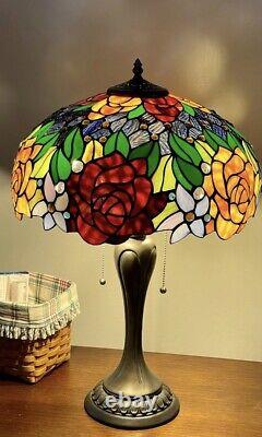 24 Tiffany style Stained Glass Rose Garden Victorian Accent Table Lamp