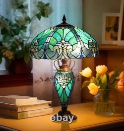 24 Vintage Tiffany Stained Glass Table Lamp 3-Light