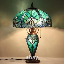 24 Vintage Tiffany Stained Glass Table Lamp 3-Light