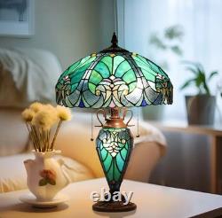 24 Vintage Tiffany Stained Glass Table Lamp 3-Light