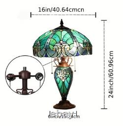 24 Vintage Tiffany Stained Glass Table Lamp 3-Light