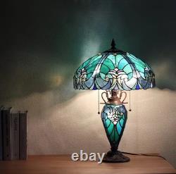 24 Vintage Tiffany Stained Glass Table Lamp 3-Light