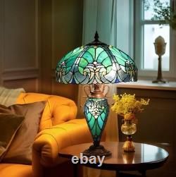 24 Vintage Tiffany Stained Glass Table Lamp 3-Light