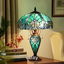 24 Vintage Tiffany Stained Glass Table Lamp 3-Light