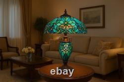 24 Vintage Tiffany Stained Glass Table Lamp 3-Light