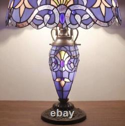24Double-Lit Victorian Purple Passion Stained Glass Tiffany Style Table Lamp