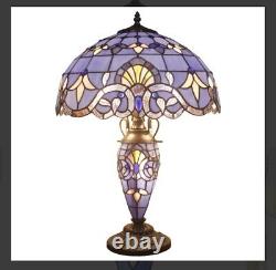 24Double-Lit Victorian Purple Passion Stained Glass Tiffany Style Table Lamp