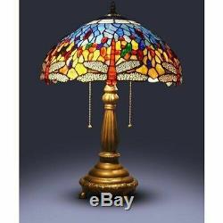 25'' Tiffany Style Red Dragonfly Table Lamp Stained Glass Desk Light Handcrafted