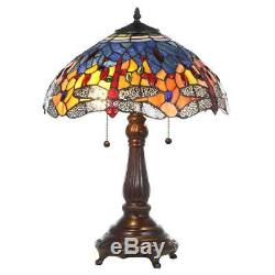 25'' Tiffany Style Red Dragonfly Table Lamp Stained Glass Desk Light Handcrafted