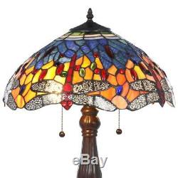 25'' Tiffany Style Red Dragonfly Table Lamp Stained Glass Desk Light Handcrafted