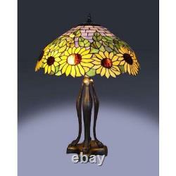25 in. Tiffany bronze style sunflower table lamp set chesterfield way switch