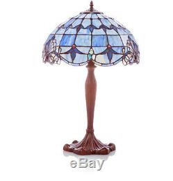 25inch H Blue Allistar Stained Glass Table Lamp Light Decor River of Goods