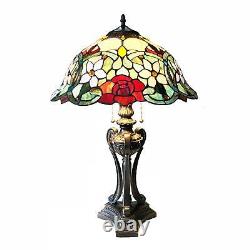 26in Chang Roses Tiffany Style Stained Glass Antique Bronze Finish Table Lamp