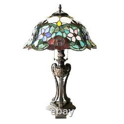 26in Chang Roses Tiffany Style Stained Glass Antique Bronze Finish Table Lamp