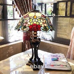 26in Chang Roses Tiffany Style Stained Glass Antique Bronze Finish Table Lamp