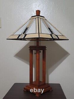 27 Tall Mission Table/Accent Lamp Tiffany Style Stained Glass With Wooden Base