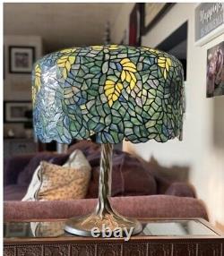 27 Tiffany Style Wisteria Table Lamp Blue Green Stained Glass Accent Light