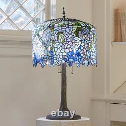 29.5H Blue Stained Glass Wisteria Table Lamp